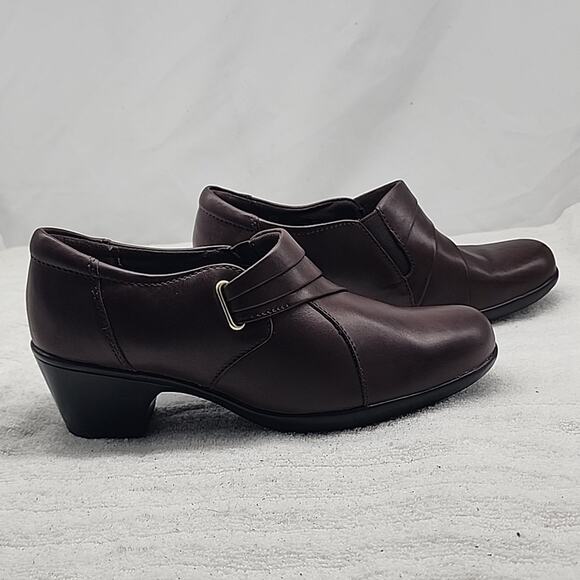 CLARKS BANDABLES BROWN HEELED LOAFERS BOOTIES LEATHER LADIES 8.5 GUC BROWN - Picture 10 of 16